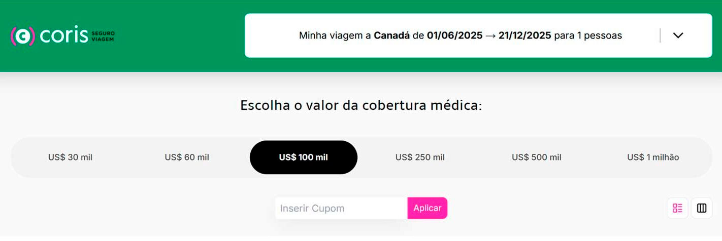 coris seguro viagem para intercambio, quanto custa